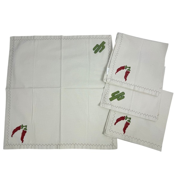 Other - 4 Piece Hand Painted Cotton Napkin Set Chili Cactus Southwest Kitchen‎ Decor